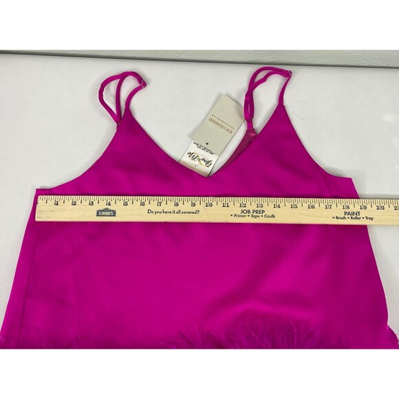 eesome Women Medium Bright Pink Camisole Top Feather Trim Sexy NWT - Picture 8 of 9